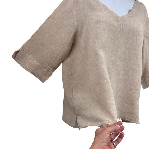 Andrea Jovine 100% Linen Women Size Beige Top Sz. L Minimalist - Picture 4 of 9